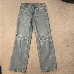 American Eagle Outfitters Light Blue Distressed Straight Leg Jeans